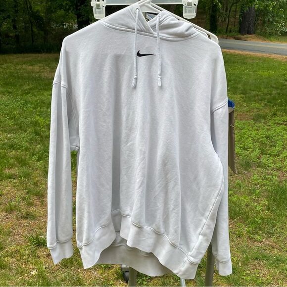 Nike White Sweatshirt Hood and Ribbed Cuffs Large - Small Stains - Picture 1 of 6